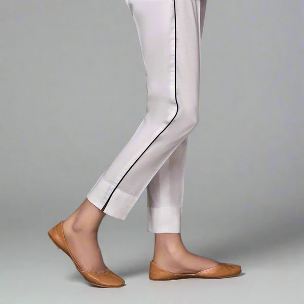 ✅ Straight Cotton Pants with Side Dori Piping – SCPD (Off White)